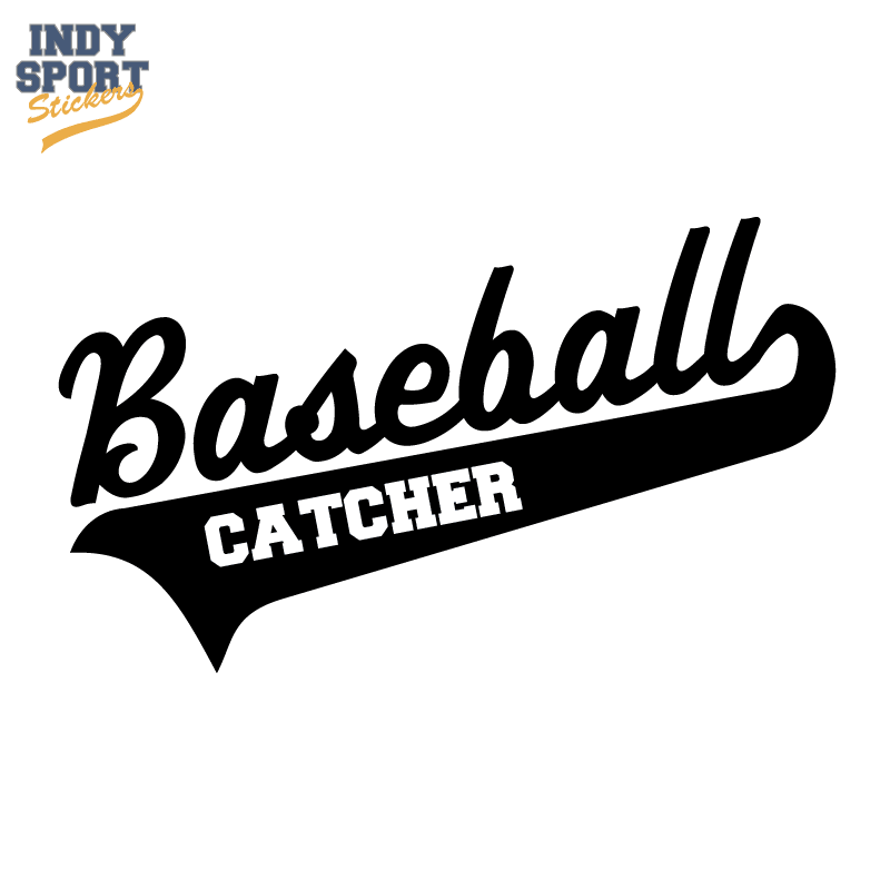 Baseball Script Text and Tail with Catcher Text - Car Stickers and Decals