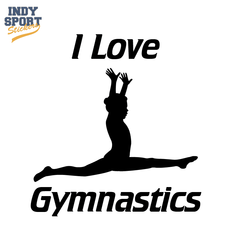 I Love Gymnastics Text with Silhouette Female Gymnast Decal