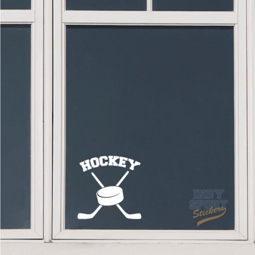 Hockey Puck with Crossed Sticks Decal or Sticker for any Window or other Flat Surface