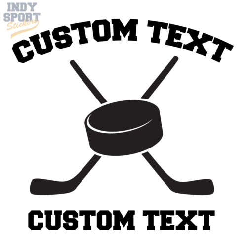 Hockey Puck with Crossed Sticks Decal or Sticker with your customized text