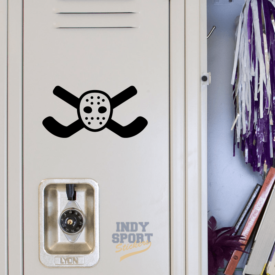 Hockey Sticks Crossed with Goalie Mask Decal or Sticker for School Locker